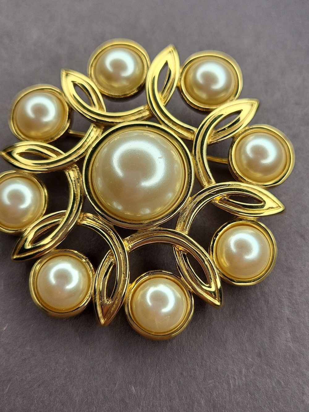 Monet Gold and Pearl Brooch